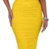 BEAGIMEG Women's Sexy Ruched Sleeveless Deep V Elegant Cocktail Evening Party Maxi Dress