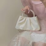 Beatfull Evening Purse Women Small Pearl Handbags Soft Leather Ruched Bag Wedding Bridal Clutch Party Prom Crossbody Purses