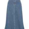 Belle Poque Vintage Denim Skirts for Women Elastic High Waist Frayed Raw Hem A-Line Maxi Long Jean Skirts with Pockets