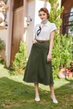 Belle Poque Vintage Denim Skirts for Women Elastic High Waist Frayed Raw Hem A-Line Maxi Long Jean Skirts with Pockets