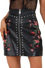 Bellivera Women Faux Leather Basic Bodycon High Waisted Short PU Stretchy Pleated Mini Skirt