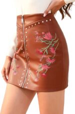 Bellivera Women Faux Leather Basic Bodycon High Waisted Short PU Stretchy Pleated Mini Skirt