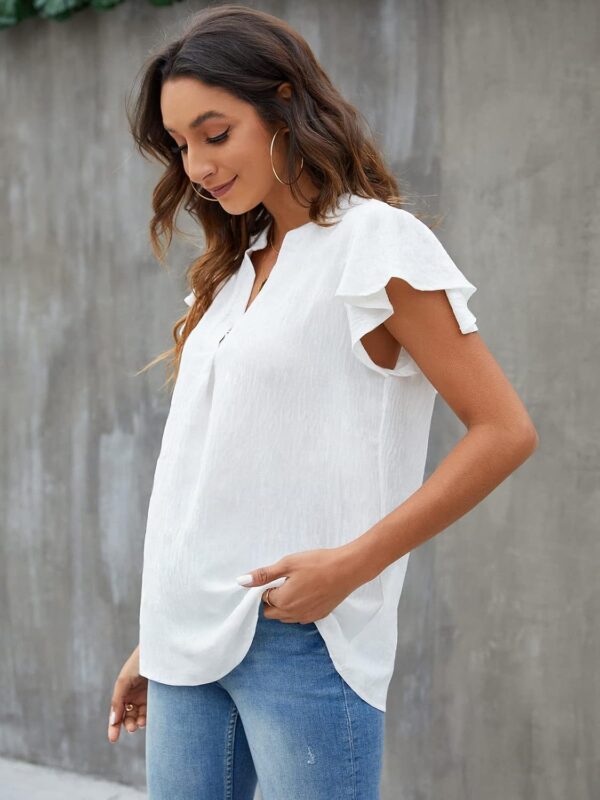 Blooming Jelly Womens White Blouse V Neck Ruffle Sleeve Flowy Shirts Dressy Casual Cute Summer Tops