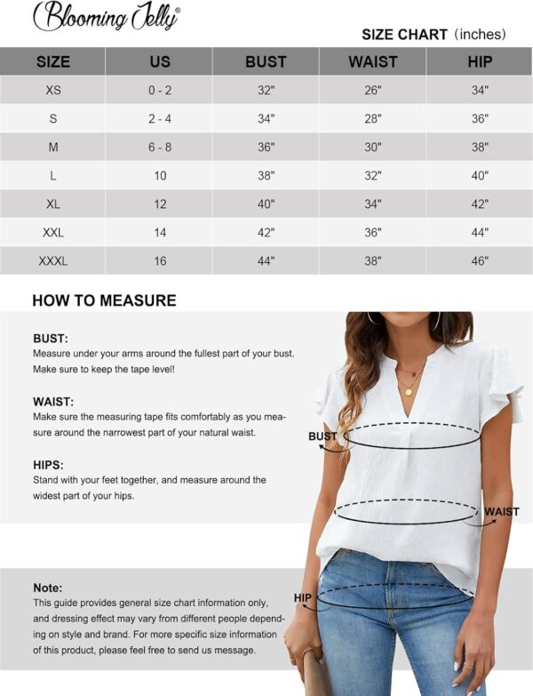 Blooming Jelly Womens White Blouse V Neck Ruffle Sleeve Flowy Shirts Dressy Casual Cute Summer Tops