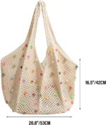 Boho Crochet Beach Tote Shoulder Bag with Colored Beads | Colorful Aesthetic Hippie Knit Bag for Women