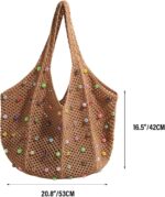 Boho Crochet Beach Tote Shoulder Bag with Colored Beads | Colorful Aesthetic Hippie Knit Bag for Women