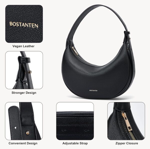 BOSTANTEN Crescent Shoulder Bag for Women Trendy Crossbody Hobo Purse Vegan Leather Clutch Handbag Adjustable Strap