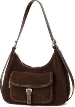 Brown Cow Suede Purse for Women, Suede Hobo Handbag and Crescent Shoulder Crossbody Bags for Women