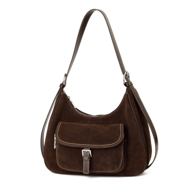 Brown Cow Suede Purse for Women, Suede Hobo Handbag and Crescent Shoulder Crossbody Bags for Women