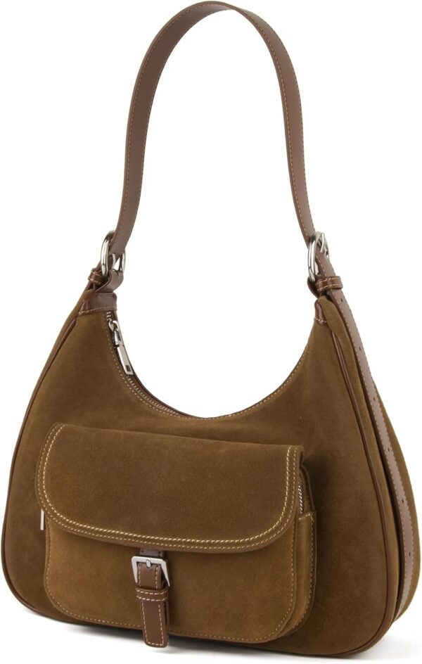 Brown Cow Suede Purse for Women, Suede Hobo Handbag and Crescent Shoulder Crossbody Bags for Women