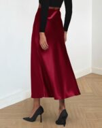 BTFBM 2024 Women Long Satin Summer Fall Skirt Silk Elegant High Waist Cocktail Party Wedding Flared A-Line Midi Skirts