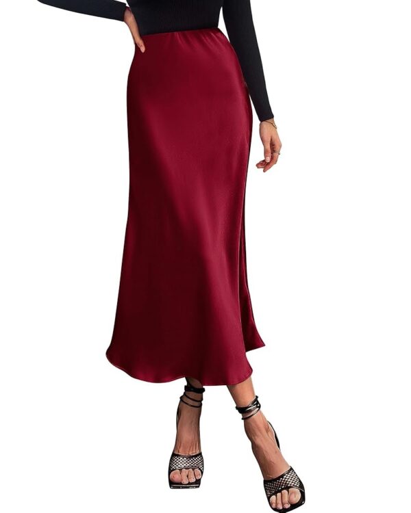 BTFBM 2024 Women Long Satin Summer Fall Skirt Silk Elegant High Waist Cocktail Party Wedding Flared A-Line Midi Skirts