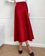 BTFBM 2024 Women Long Satin Summer Fall Skirt Silk Elegant High Waist Cocktail Party Wedding Flared A-Line Midi Skirts