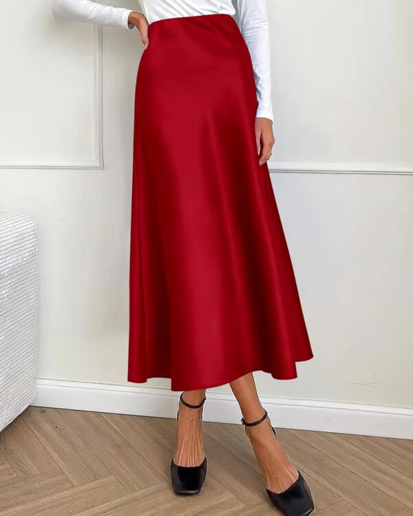 BTFBM 2024 Women Long Satin Summer Fall Skirt Silk Elegant High Waist Cocktail Party Wedding Flared A-Line Midi Skirts