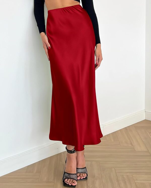 BTFBM 2024 Women Long Satin Summer Fall Skirt Silk Elegant High Waist Cocktail Party Wedding Flared A-Line Midi Skirts