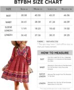 BTFBM Women Casual Spring Summer Dresses V Neck 3/4 Long Sleeve Ruffle Floral Flowy Boho Babydoll Mini Short Beach Dress