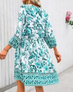 BTFBM Women Casual Spring Summer Dresses V Neck 3/4 Long Sleeve Ruffle Floral Flowy Boho Babydoll Mini Short Beach Dress