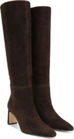 Burgundy Knee High Boots for Women Square Toe Chunky Heeled Boots Fall Dress Elastic Tall Boots with Zipper