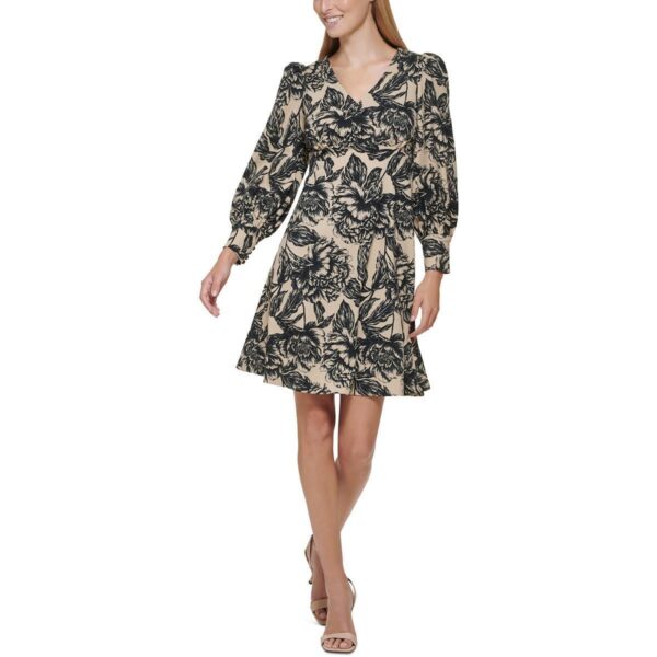 Calvin Klein Womens Beige Printed Fit & Flare Dress 2 BHFO 3424