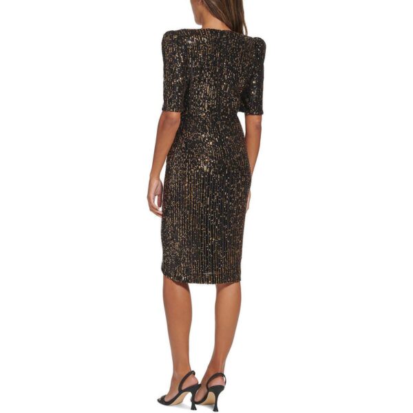 Calvin Klein Womens Black Sequined V-Neck Cocktail and Party Dress 2 BHFO 0558