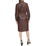 Calvin Klein Womens Brown Faux Leather Midi Dressy Shirtdress XS BHFO 4491