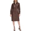 Calvin Klein Womens Brown Faux Leather Midi Dressy Shirtdress XS BHFO 4491