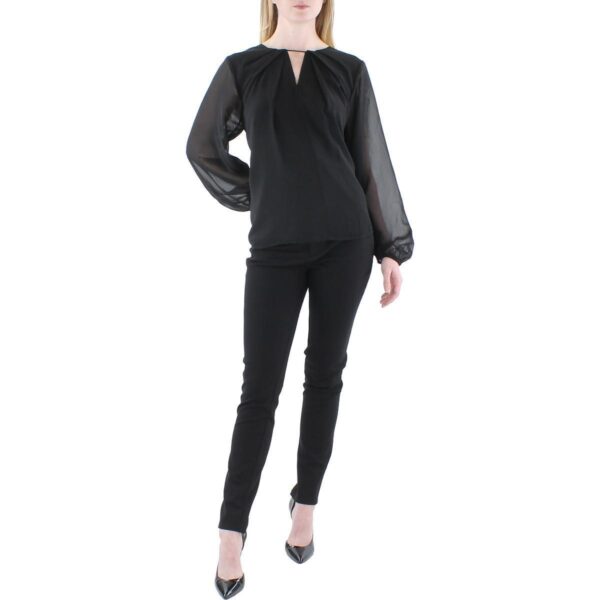 Calvin Klein Womens Chiffon Keyhole Gathered Neckline Blouse BHFO 3203