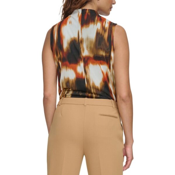 Calvin Klein Womens Tan Mesh Mock Neck Sleeveless Blouse Top XL BHFO 5670