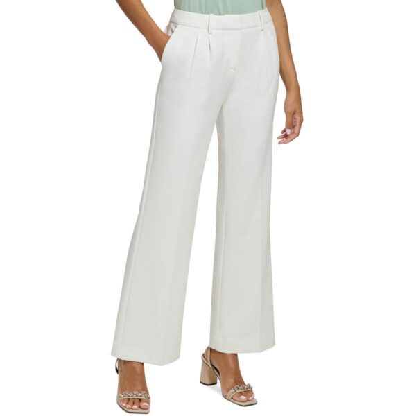 Calvin Klein Womens White Pleated Dress Pants Trousers Petites 10P BHFO 7172