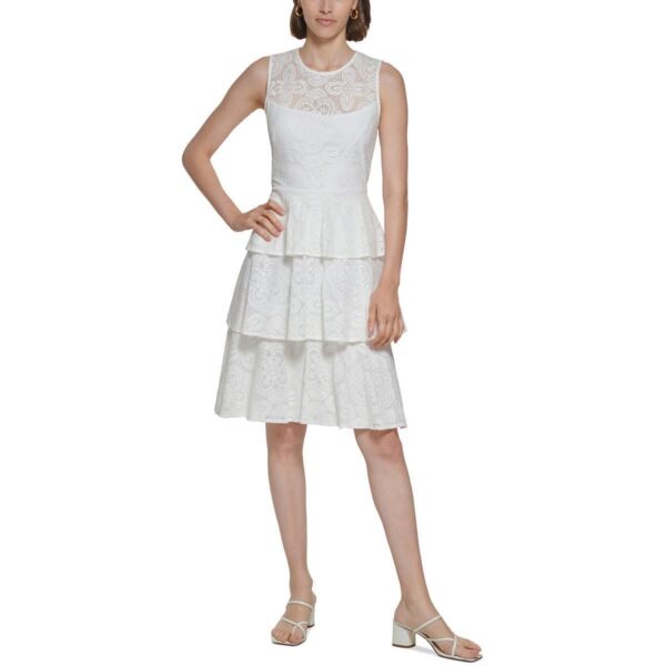 Calvin Klein Womens White Tiered Short Party Fit & Flare Dress 10 BHFO 0046