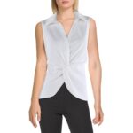 Calvin Klein Womens White Twist Front Sleeveless Pullover Top Shirt S BHFO 8669