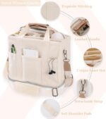 Canvas Tote Bag with Multi Pockets Crossbody Tote Bag for Women Shoulder Handbag Everything Tote Bag with Compartments