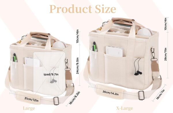 Canvas Tote Bag with Multi Pockets Crossbody Tote Bag for Women Shoulder Handbag Everything Tote Bag with Compartments