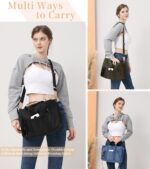 Canvas Tote Bag with Multi Pockets Crossbody Tote Bag for Women Shoulder Handbag Everything Tote Bag with Compartments