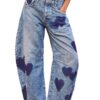 CHARTOU Y2k Barrel Jeans Women Wide Leg Jeans Baggy Distressed Printed Boyfriend Horseshoe Jeans Denim Pants