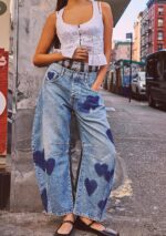 CHARTOU Y2k Barrel Jeans Women Wide Leg Jeans Baggy Distressed Printed Boyfriend Horseshoe Jeans Denim Pants