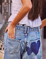 CHARTOU Y2k Barrel Jeans Women Wide Leg Jeans Baggy Distressed Printed Boyfriend Horseshoe Jeans Denim Pants