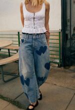 CHARTOU Y2k Barrel Jeans Women Wide Leg Jeans Baggy Distressed Printed Boyfriend Horseshoe Jeans Denim Pants