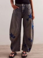 CHARTOU Y2k Barrel Jeans Women Wide Leg Jeans Baggy Distressed Printed Boyfriend Horseshoe Jeans Denim Pants