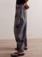 CHARTOU Y2k Barrel Jeans Women Wide Leg Jeans Baggy Distressed Printed Boyfriend Horseshoe Jeans Denim Pants