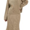 CHYRII Womens Fashion Two Piece Outfits Mock Neck Oversized Sweater Tops Skirt Sets Sweater Dress Lounge Set