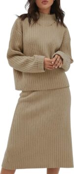 CHYRII Womens Fashion Two Piece Outfits Mock Neck Oversized Sweater Tops Skirt Sets Sweater Dress Lounge Set