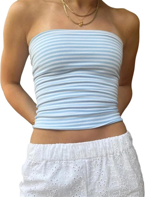 Cioatin Women Strapless Striped Bandeau Tube Tops Y2K Aesthetic Sleeveless Backless Crop Tank Going Out Summer Girls