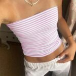 Cioatin Women Strapless Striped Bandeau Tube Tops Y2K Aesthetic Sleeveless Backless Crop Tank Going Out Summer Girls