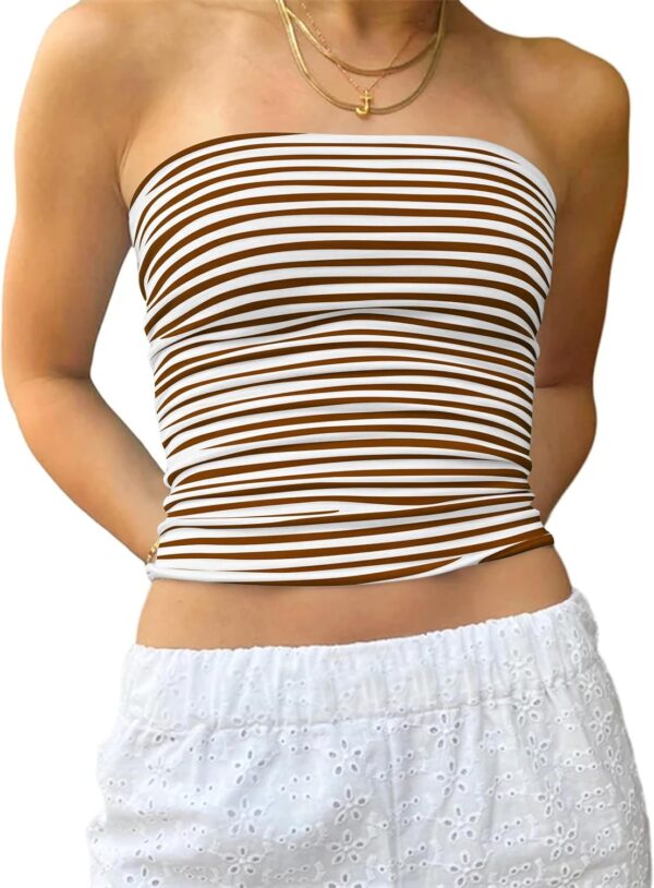 Cioatin Women Strapless Striped Bandeau Tube Tops Y2K Aesthetic Sleeveless Backless Crop Tank Going Out Summer Girls