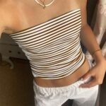 Cioatin Women Strapless Striped Bandeau Tube Tops Y2K Aesthetic Sleeveless Backless Crop Tank Going Out Summer Girls