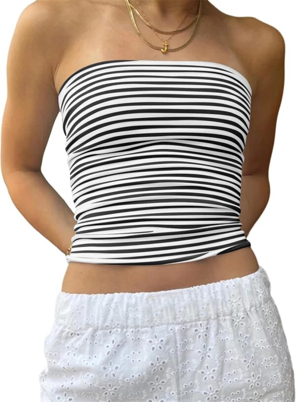 Cioatin Women Strapless Striped Bandeau Tube Tops Y2K Aesthetic Sleeveless Backless Crop Tank Going Out Summer Girls