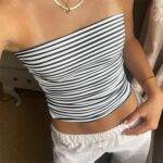 Cioatin Women Strapless Striped Bandeau Tube Tops Y2K Aesthetic Sleeveless Backless Crop Tank Going Out Summer Girls