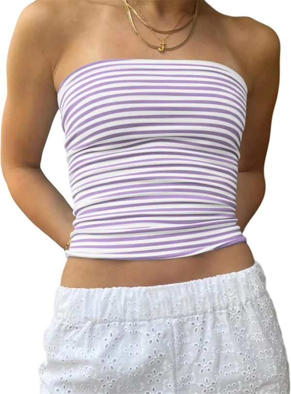 Cioatin Women Strapless Striped Bandeau Tube Tops Y2K Aesthetic Sleeveless Backless Crop Tank Going Out Summer Girls