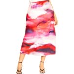 City Chic Womens Pink Midi Printed Flowy A-Line Skirt M BHFO 8015